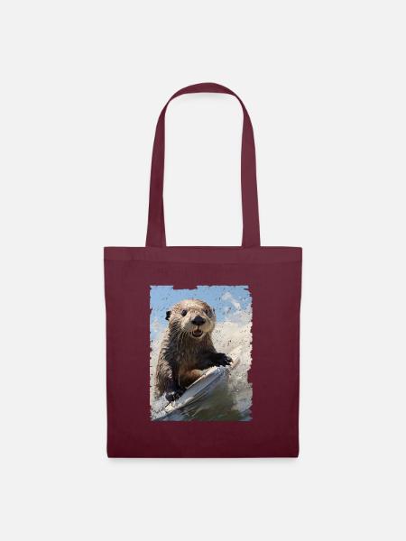 Surfing Sea Otter - Stoffbeutel - Burgunderrot