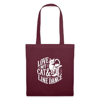 Ich liebe meine Katzen und Line Dance - Stoffbeutel - Burgunderrot - Vorne