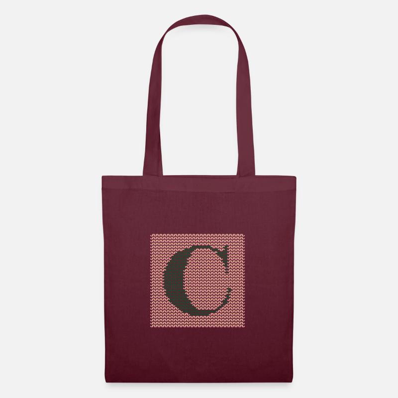 Garn Serif Buchstabe C Grün - Stoffbeutel - Burgunderrot