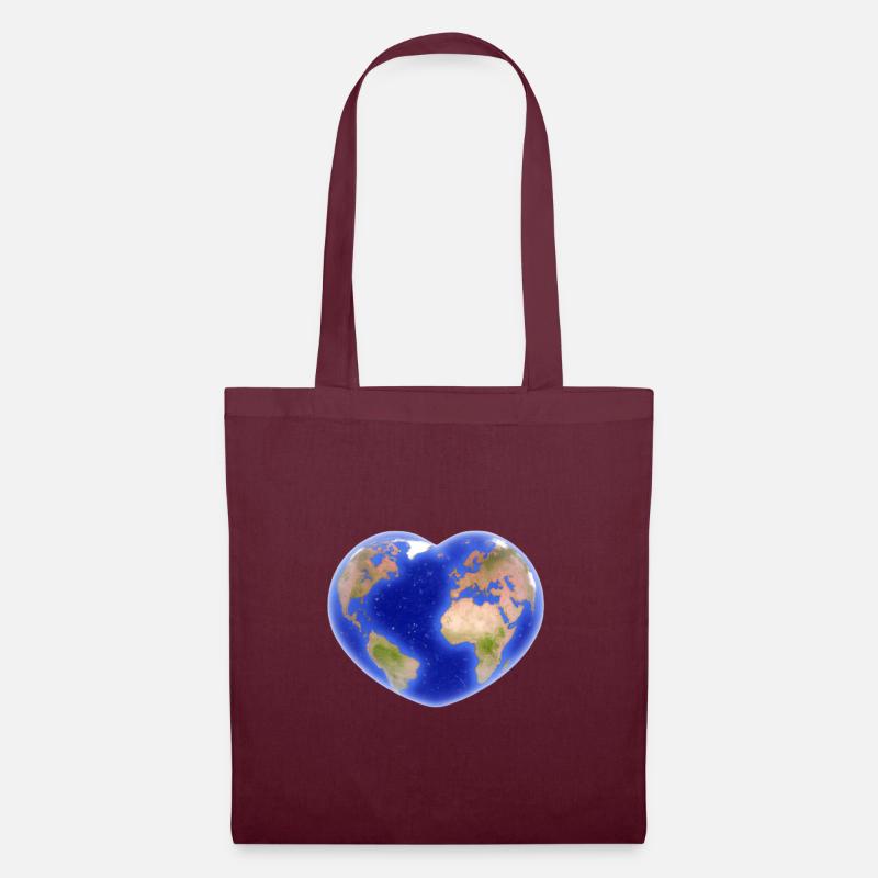 Erde Herz herzförmig Geschenkidee Planet Geografie - Stoffbeutel - Burgunderrot