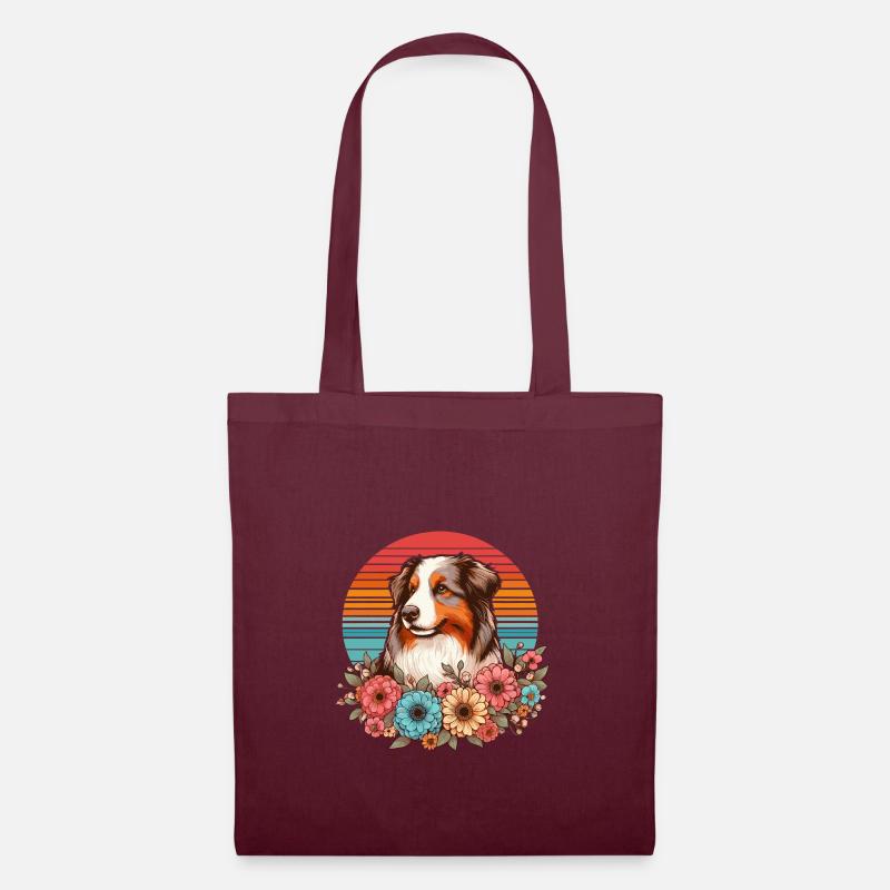 Australian Shepherd red merle Pastell Retro Blumen - Stoffbeutel - Burgunderrot