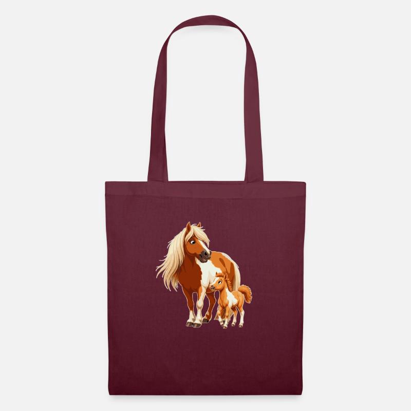 Shetlandpony mit Fohlen - Stoffbeutel - Burgunderrot