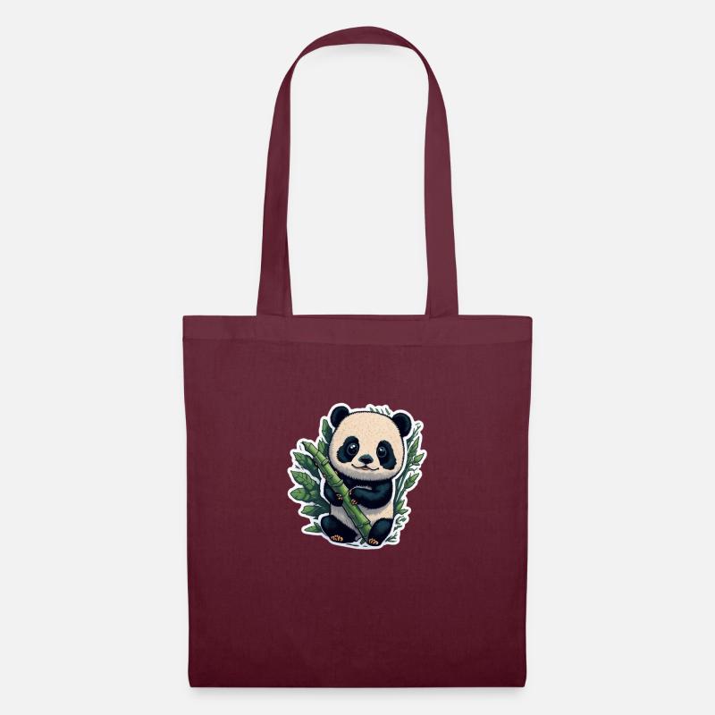 Cute Panda with Bamboo - Stoffbeutel - Burgunderrot