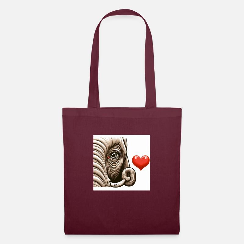 Elefant - Love - Stoffbeutel - Burgunderrot