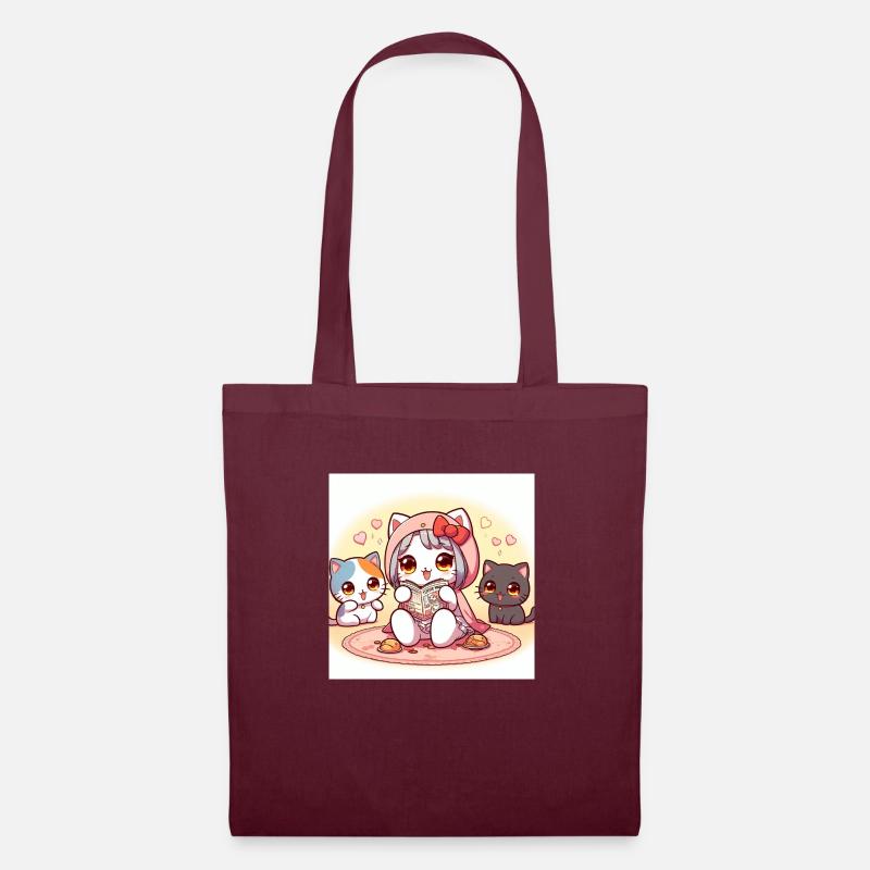 chat qui lit - Sac en tissu - bordeaux