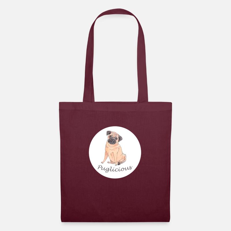 Pug puglicious round sticker - Tote Bag - burgundy