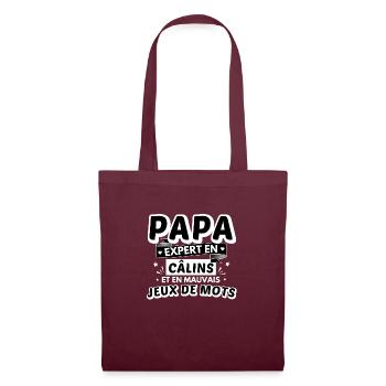 Papa expert en câlins et en mauvais jeux de mots - Sac en tissu - bordeaux - Devant