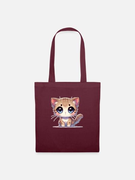 Anime Kätzchen - Stoffbeutel - Burgunderrot