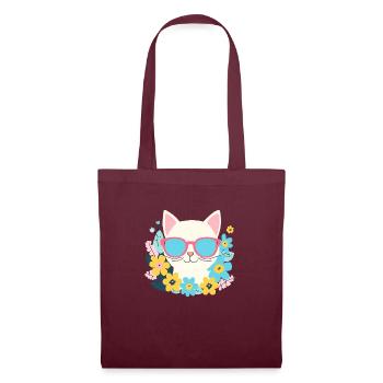 Hippie Katze - Stoffbeutel - Burgunderrot - Vorne