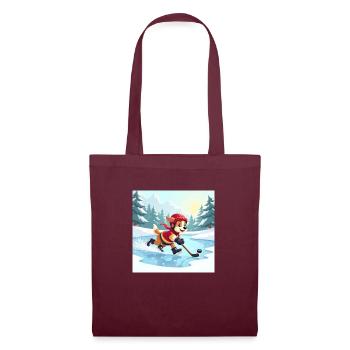 Chien de dessin animé jouant au hockey sur glace sur l’étang en hiver - Sac en tissu - bordeaux - Devant