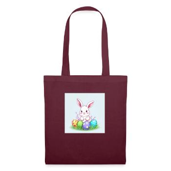Osterhase und bunte Freude - Stoffbeutel - Burgunderrot - Vorne