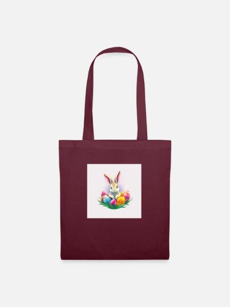 Osterfreude mit Hase - Stoffbeutel - Burgunderrot
