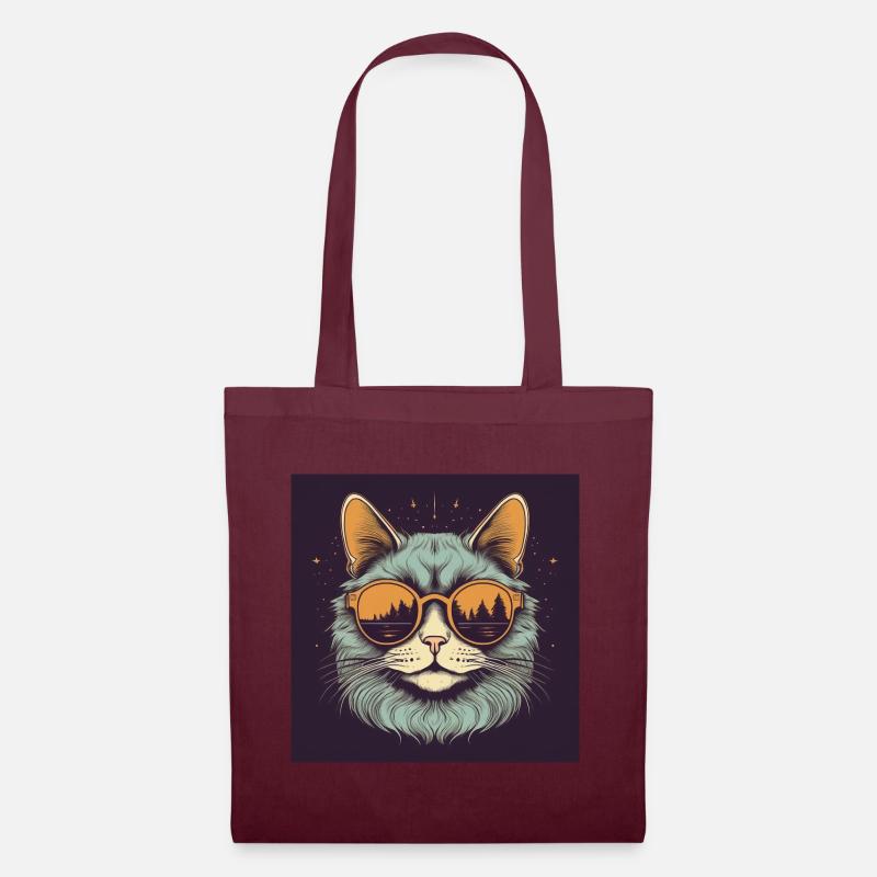 Coole Katze mit Sonnenbrille retro vintage - Stoffbeutel - Burgunderrot