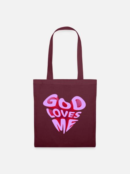 God Loves Me -pink- - Stoffbeutel - Burgunderrot