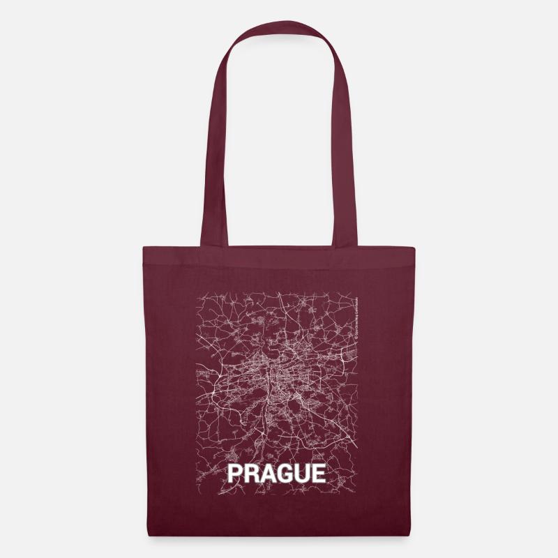 Prag Stadtplan und Straßen - Stoffbeutel - Burgunderrot