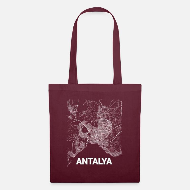 Antalya Stadtplan und Straßen - Stoffbeutel - Burgunderrot