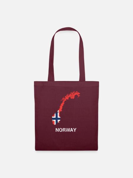 Norwegen (Norge Noreg) Landkarte & Flagge - Stoffbeutel - Burgunderrot