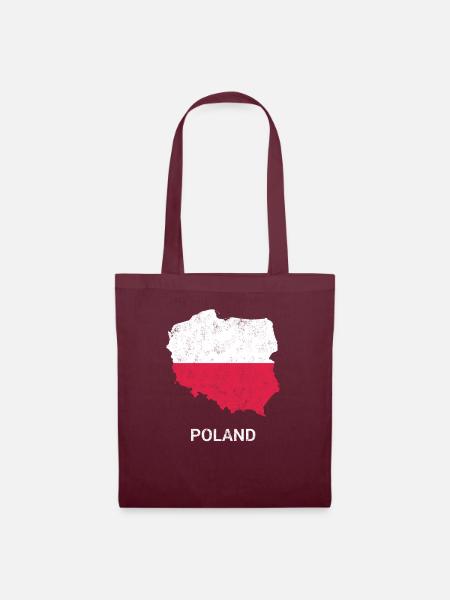 Landkarte & Flagge Polen (Polska) - Stoffbeutel - Burgunderrot