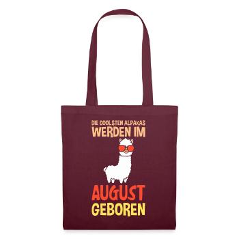 August Geburtstag Alpaka Spruch Lustig - Stoffbeutel - Burgunderrot - Vorne