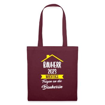 Bauherr 2023 Bauherrin Häuslebauer Geschenk - Stoffbeutel - Burgunderrot - Vorne