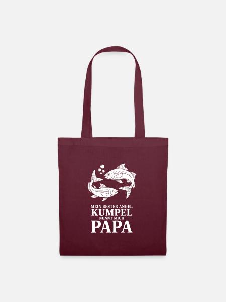 Angeln mit Papa. Papas Angelbuddy - Stoffbeutel - Burgunderrot