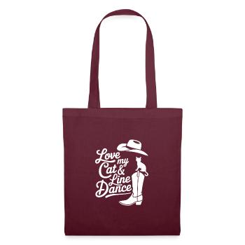 Ich liebe meine Katze und Line Dance - Stoffbeutel - Burgunderrot - Vorne