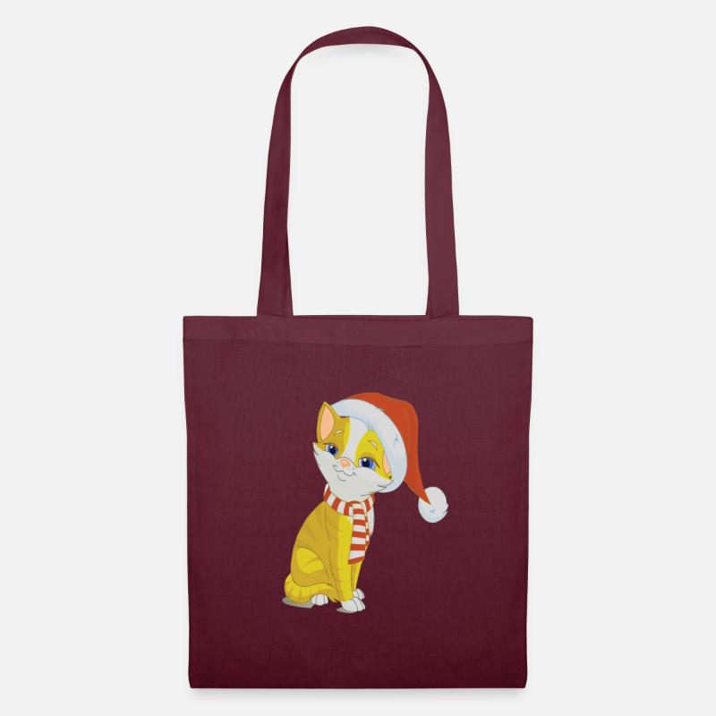 Chat de Noël jaune avec bonnet & écharpe - Sac en tissu - bordeaux