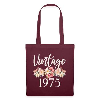 50. Geburtstag 2025 Blumen Vintage 1975 Frauen - Stoffbeutel - Burgunderrot - Vorne