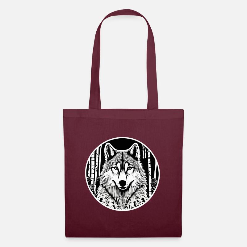 Wolf black and white - Stoffbeutel - Burgunderrot