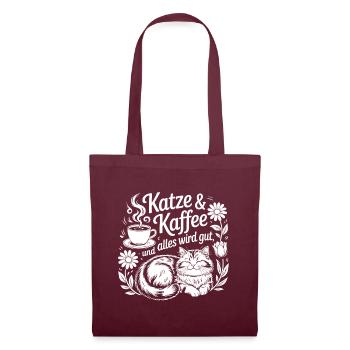 Katze und Kaffee ist alles was ich brauche - Stoffbeutel - Burgunderrot - Vorne