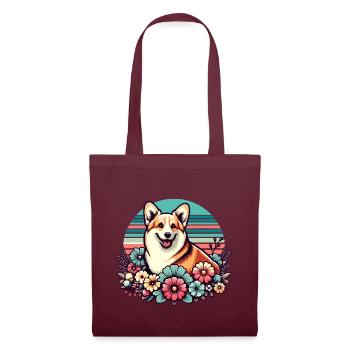 Welsh Corgi Pembroke rétro Pastel Floral - Sac en tissu - bordeaux - Devant