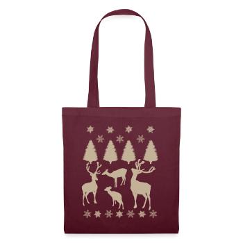 Deer, roe deer, fir trees, snow star Christmas - Tote Bag - burgundy - Front