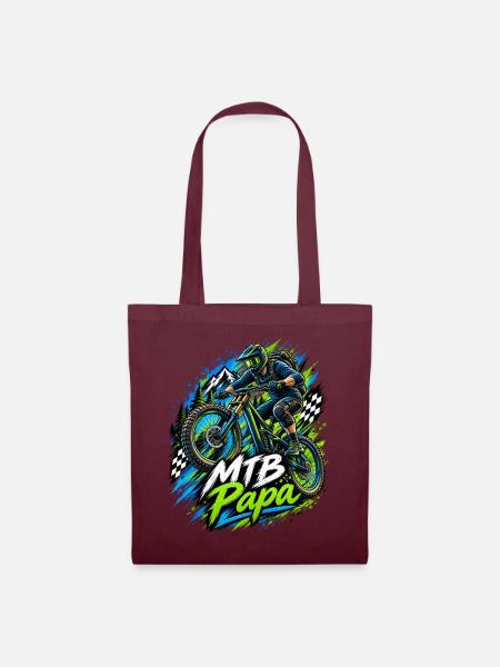 MTB Papa Abenteuerprint Geschenkidee - Stoffbeutel - Burgunderrot