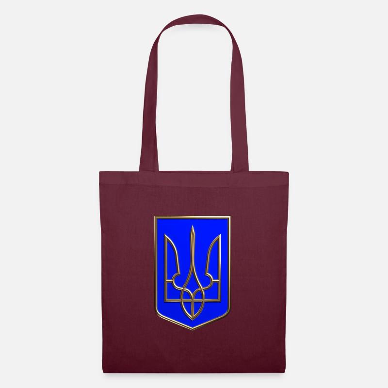 Ukraine Wappen Schild Trident Dreizack Goldlook 2 - Stoffbeutel - Burgunderrot