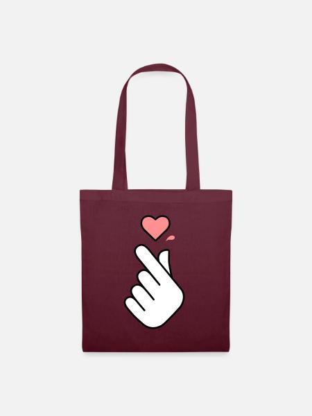 K-Pop Hand Symbol mit Herz - Stoffbeutel - Burgunderrot