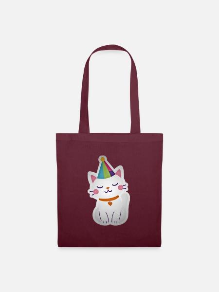 Katze Party Geschenkidee süß lustig - Stoffbeutel - Burgunderrot
