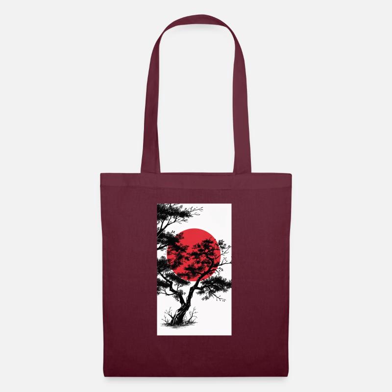 Manga-Style Dark Tree with Red Sun - Tote Bag - burgundy