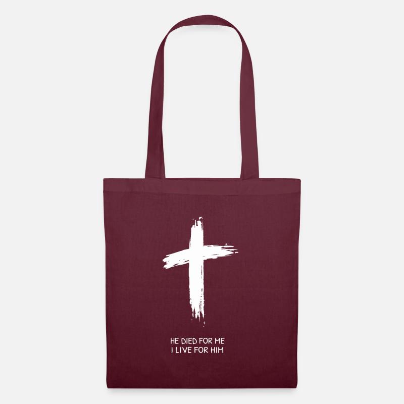 HE DIED FOR ME - I LIVE FOR HIM 2 by csDesign - Stoffbeutel - Burgunderrot