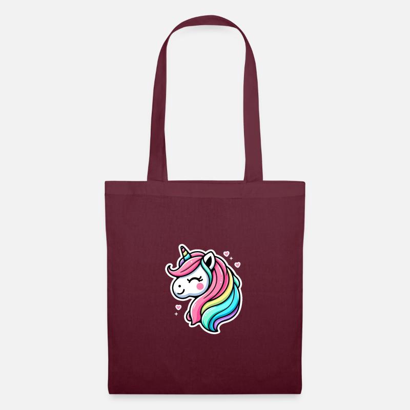 Einhorn Comic Regenbogen Herzen - Stoffbeutel - Burgunderrot