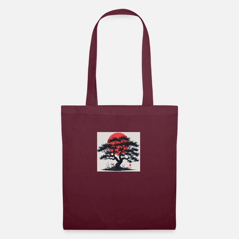 Japanischer Baum mit roter Sonne - Stoffbeutel - Burgunderrot