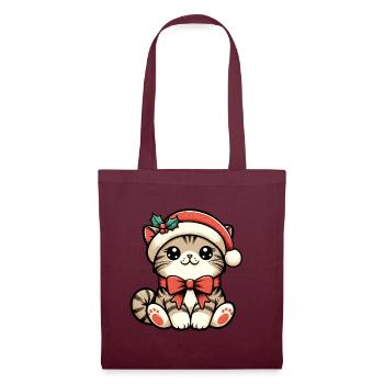 HAUSKATZE MIEZE KÄTZCHEN HAUSTIER WEIHNACHTSMÜTZE - Stoffbeutel - Burgunderrot - Vorne