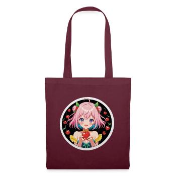 Kawaii Kirsche Mädchen - Stoffbeutel - Burgunderrot - Vorne