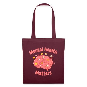Floral Mental Health Matters - Mental Health Month - Tote Bag - burgundy - Front