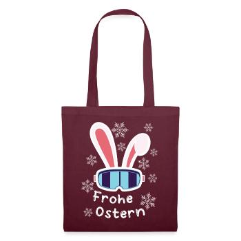 Skihase "Frohe Ostern" Osterhase Skifahren Urlaub - Stoffbeutel - Burgunderrot - Vorne