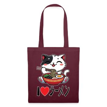 Lustige Katze - Ich liebe Ramen Nudeln T-Shirt - Stoffbeutel - Burgunderrot - Vorne