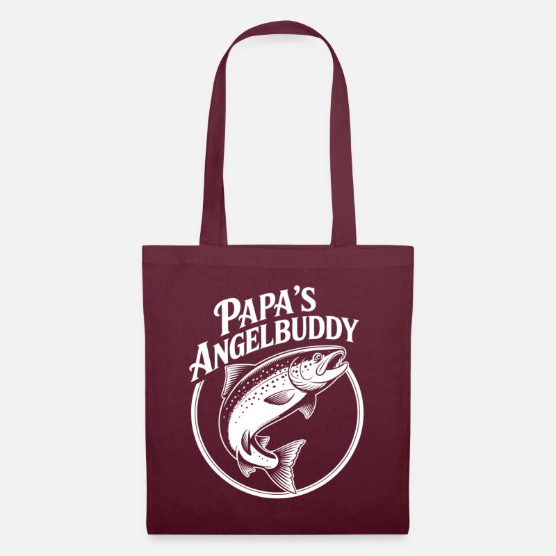 Papas Angelbuddy Angelexperte Fischen mit Papa - Stoffbeutel - Burgunderrot