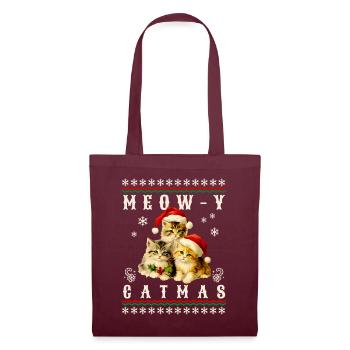 Chaton de Noël rétro Miaou Catmas - Sac en tissu - bordeaux - Devant