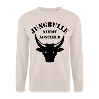 Jungbulle Nimmt Abschied (Bräutigam / JGA / Black) - Unisex Pullover - Sand - Vorne - Alina (178cm) & Michal (187cm)
