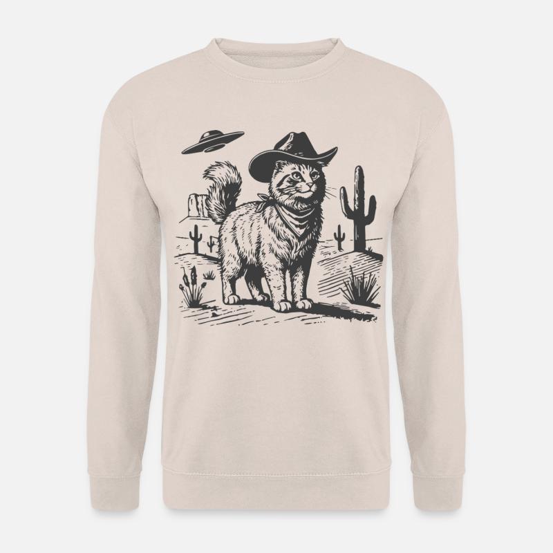 Cowboy-Katze in der Sci-Fi-Wüste - Unisex Pullover - Sand
