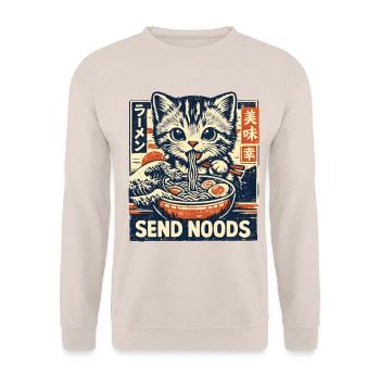 Ramen Katze Send Noods - Unisex Pullover - Sand - Vorne - Alina (178cm) & Michal (187cm)